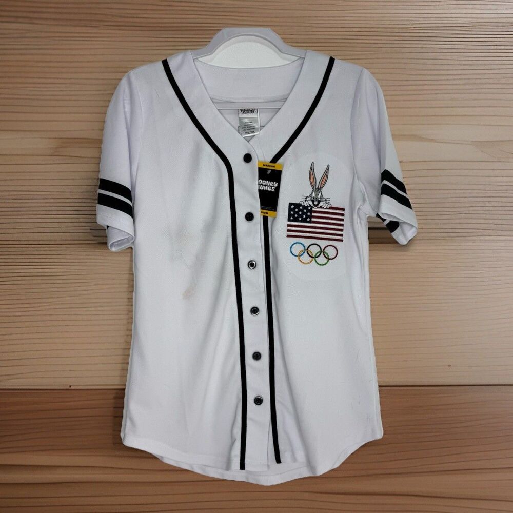 Team USA  Looney Tunes Bugs Bunny Button Up Baseball Jersey Shirt Women’s M